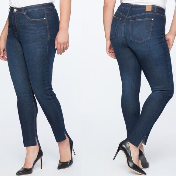 ELOQUII Women's Size 16 Dark Wash Peach Lift Step-Hem Skinny Denim Jeans - Picture 1 of 9